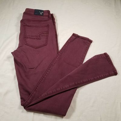 American Eagle AEO Size 4 Burgundy Hi-Rise Stretch Denim Jegging