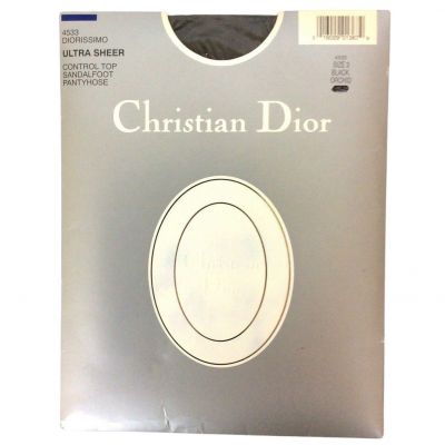 Christian Dior Diorissimo Pantyhose Sz 3 Large Black Control Top Sandalfoot 80s