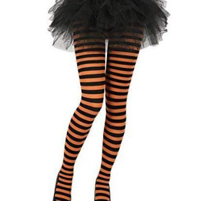 Women's Striped Tights Opaque Microfiber Large-X-Large E. Black and Orange