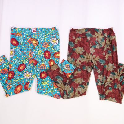 LULA ROE leggings set of 2 Teal Floral/ Burgundy Screen Size TC2 (18+)