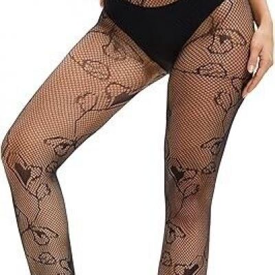 Women's sexy fishnet stockings, high waist, heart pattern, black, streetwear.