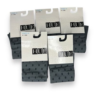 5 Pair Of Women’s Hue Knee Hi Sock Gray Black Sheer Dot Opaque