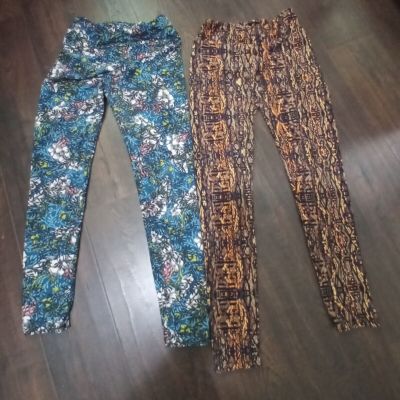 Lot of 2 Lularoe Leggings Bright Colors Floral Geometric Design