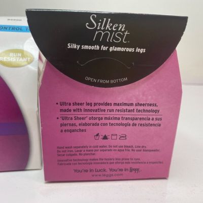 (2 Pk) L'eggs Silken Mist Ultra Sheer Leg RuN Resistant Black Mist Hosiery Q Lg