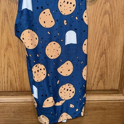 Lularoe Leggings NWT TC2 Food Milk And Cookies Blue Brown White Black