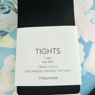 NIB Women's Maurices Black Opaque Control Top Tights Size: M/L