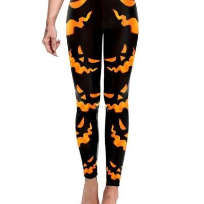 Fashion High Waist Shaping Sports Leggings For Women, Pumpkin & Ghost Print, New