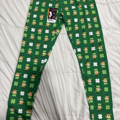 No Boundaries Leggings Juniors Size M (7-9) Green Leprechaun Pattern Stretch