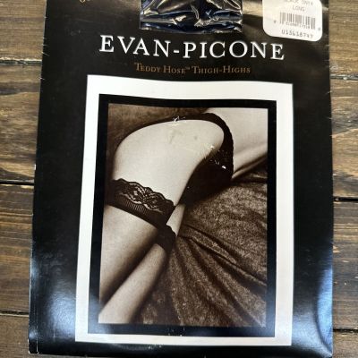 Vintage Luxury EVAN-PICONE Teddy Hose Thigh High Nylons Black Onyx Size Long