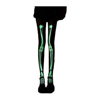 Spooky Bone Pattern Tights Print Stockings Glow-in-the-dark Skeleton Women