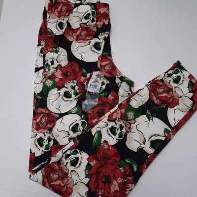 Skull Flower Halloween Style Print Ankle Length Leggings Teens Juniors Small 3-5