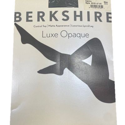 Berkshire Luxe Opaque Control Top Tights Size 3-4 Large Denim Matte Gray New