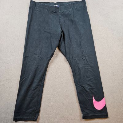 Nike Leggings Womens Large Black Pink Swoosh Cotton Spandex Capri