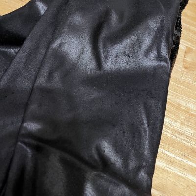 Shimmery SPANX Faux Leather SEQUIN Sparkly LEGGINGS-#20189R-BLACK-Size SMALL