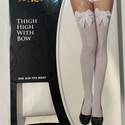 Women Thigh-High Stockings With Bow- White One Size