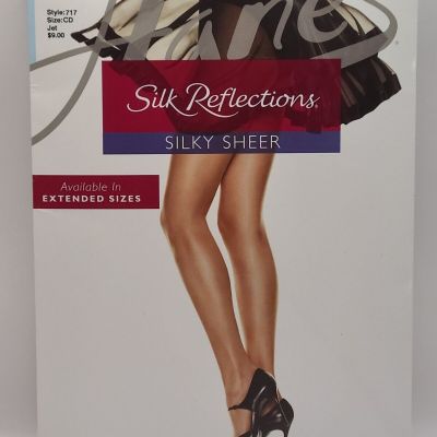 Hanes Silk Reflections 717 Pantyhose Silky Sheer Control Top Size CD Jet Black