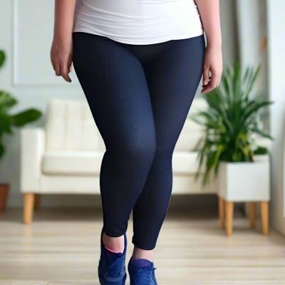 NEW Women OS Solid Navy Blue Leggings YOGA WAIST (Soft as Lularoe)