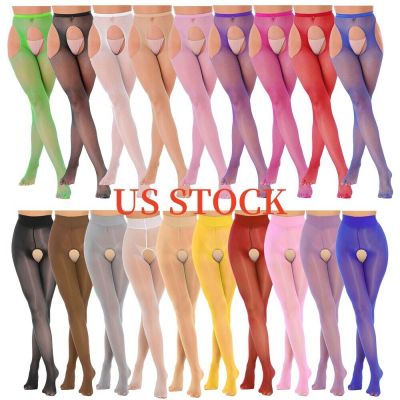 US Women's Lightweight Stretchy Leggings Mid Waist Cutout Crotchless Stockings