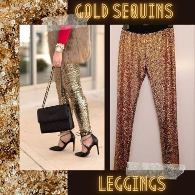 Gold Sequins Leggings Fits Xs-M