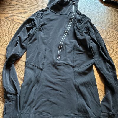 Lululemon Size 4 Black Half Zip Pullover Running Jacket Asymmetrical Zipper Pony