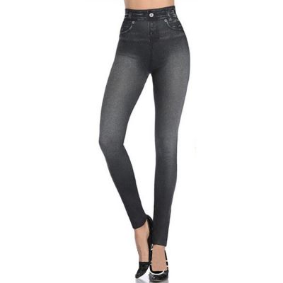 Womens High Waist Stretch Denim Look Jeggings Ladies Skinny Leggings Jeans Pants