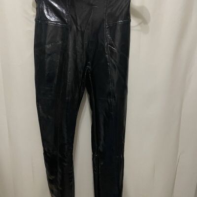 SPANX Faux Patent Leather Liquid Gloss LEGGINGS--Black-Size Medium