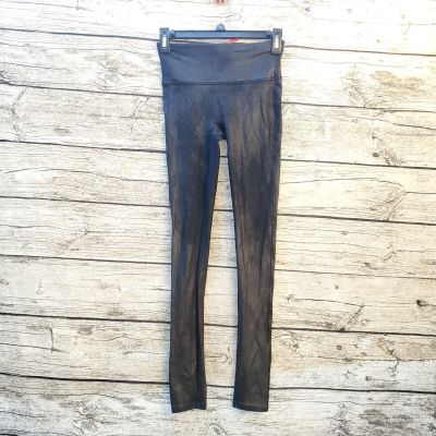 Spanx Leggings Black Shiny Faux Leather High Waist Size Small