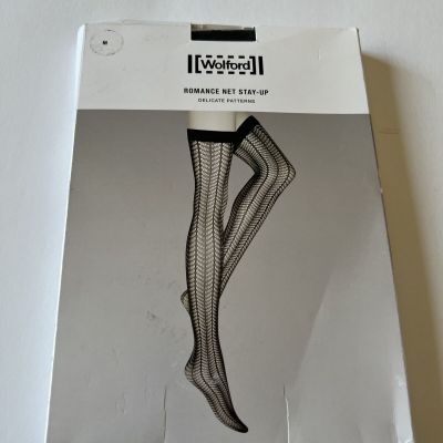 WOLFORD 21812 ROMANCE STAY UP TIGHTS BLACK SIZE MEDIUM  NWT