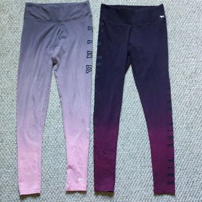 LOT OF 2 Victorias Secret Pink Cotton Yoga Leggings Ombre  Size XS