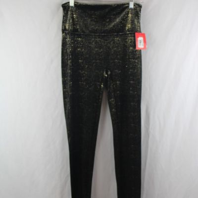 NWT Spanx Women's Black/Gold Shimmer Velvet Pull on Ankle Legging SZ L