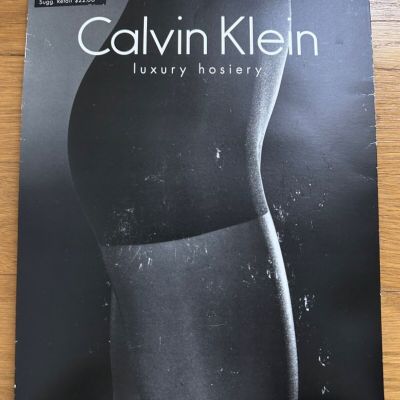 Calvin Klein Luxury Black Control Top Pearlescent 15 Denier Satin Leg Size A
