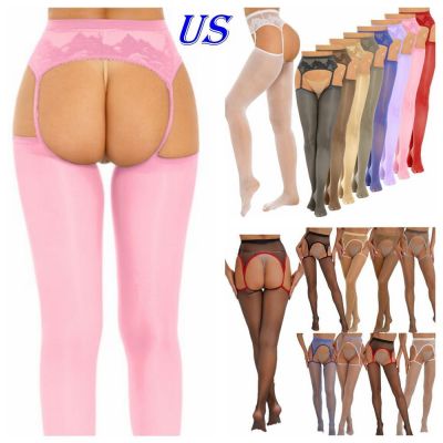 US Women High Waist Crotchless High,Tights Lace Pantyhose Stockings Clubwear New