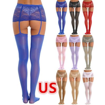 US Women Sexy,Underwear High Waist Lace Stockings Lingerie Mesh Silky Pantyhose