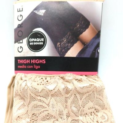 George Plus Size Opaque Beige Thigh High Stockings With A Silicone Lace Top NIP