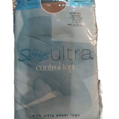 Silkies Ultra Control Top Pantyhose Size XL Tall Nude Beige Sheer Leg Vintage