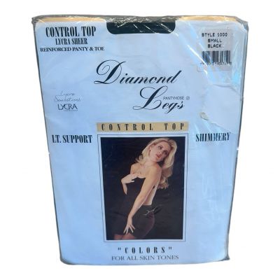 Diamond Legs Lycra Silky Sheer Control Top Lt Support shimmery Pantyhose S Black