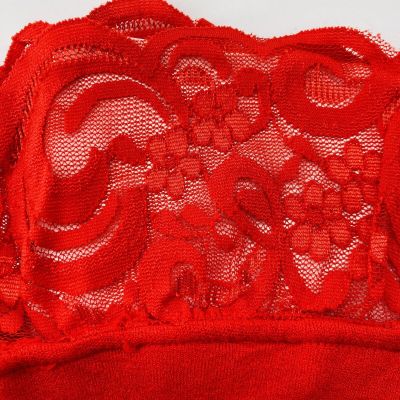 Red Thigh Highs Floral Lace Top Nylon Material One Size New