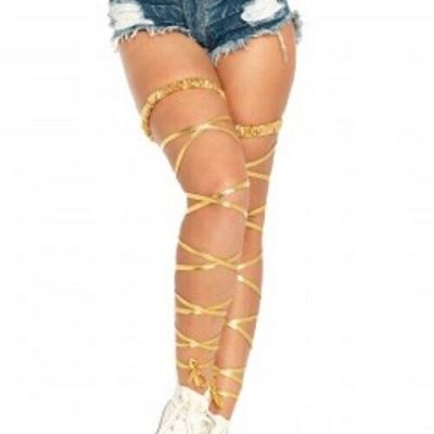 Leg Avenue Lamé Full Garter Belt Festive Rave Fashion Gold Leg Wraps One Size