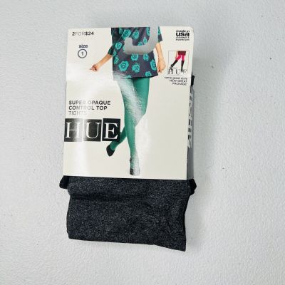 Hue Graphite Heather Super Opaque Control Top Tights Size 1 New 1 Pair Pack
