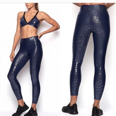 EUC Heroine Sporty Metallic Cheetah Leggings Navy Cheetah Women's Size XS