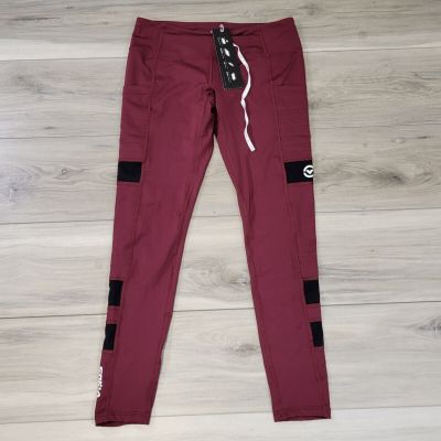 Virus Leggings Women's Small Burgundy Action Sport Performance Low Rise New