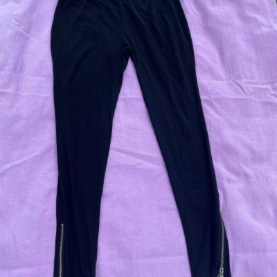 Leggings Womens M/L Black Stretchy Skinny Zip Ankle