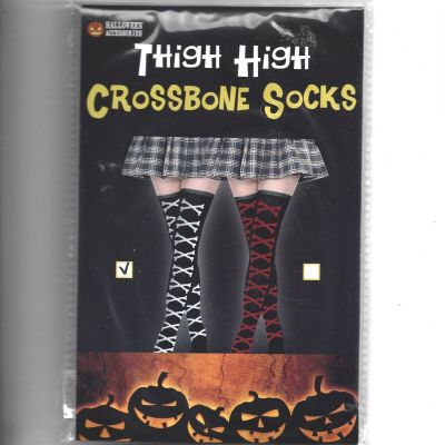 New Halloween Accessories Thigh High Crossbone Socks, Black&White