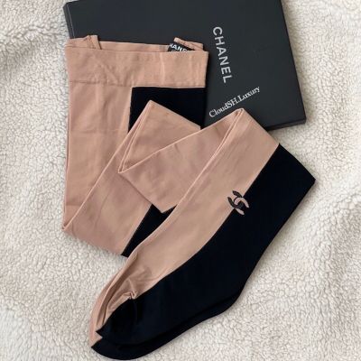 Auth Chanel Bicolor CC Logo Beige Black Tights - Excellent condition