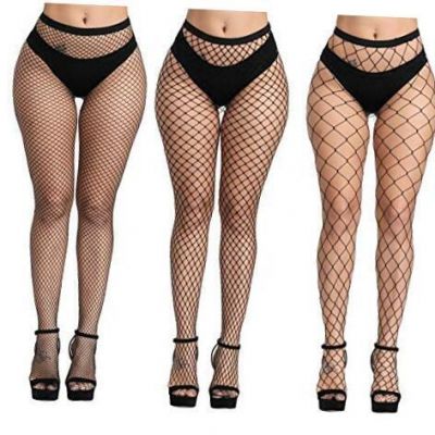 Women's High Waisted Fishnet Tights Sexy 3 Pack Black-(small+middle+big Hole)