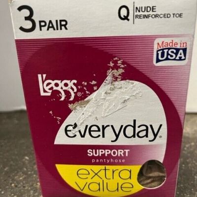 Vintage L'eggs Everyday Support Pantyhose Nude Queen 3 Pack New In Box (2004)