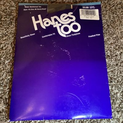 Hanes Too sheer reinforced toe pantyhose, color barely black, size: AB