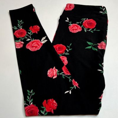 NEW LuLaRoe OS Leggings BLACK PINK CORAL GREEN Rose Flower Romantic Botanical