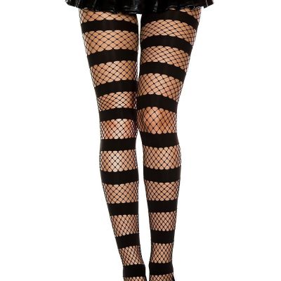 Music Legs Black Horizontal Strip Fishnet Pantyhose Tights