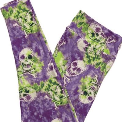 LuLaRoe Womens Leggings Size TC2 Purple Skull Crossbones Halloween Plus 18+ NWT